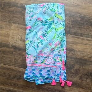 Like New Lilly Pulitzer Tropical Print Sarong/Scarf with Pink Tassels